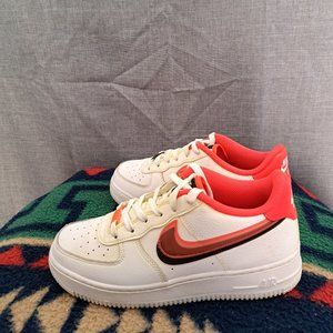 %Nike Air Force 1 CW1574-101 GS White Bright Crimson Double Swoosh Youth 7Y A 11